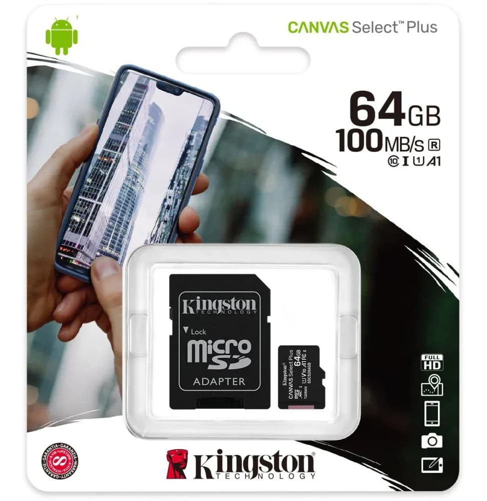 Carte mémoire Kingston Canvas Select Plus 64 Go MicroSDXC UHS-I Classe 10 (SDCS2/64GB)