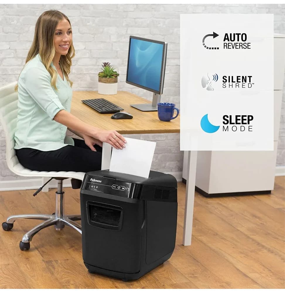 Destructeur Fellowes AutoMax™ 150C — Sécurité P-4 · 32 L · chargeur auto 150 feuilles