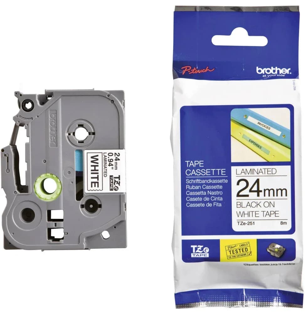 Cassette à ruban Brother TZe-251 - Noir sur blanc, 24 mm de large / 8 m de long